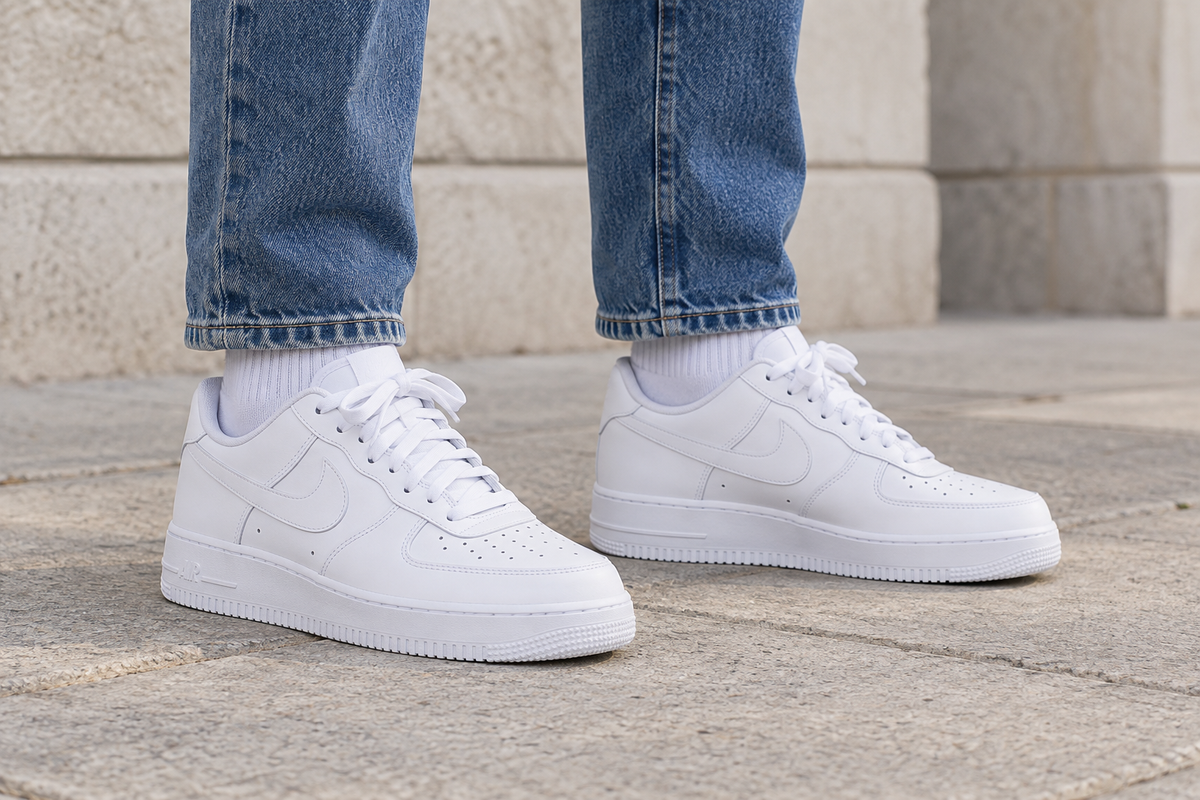 Nike Air Force 1 Low Triple White portée — vue entière