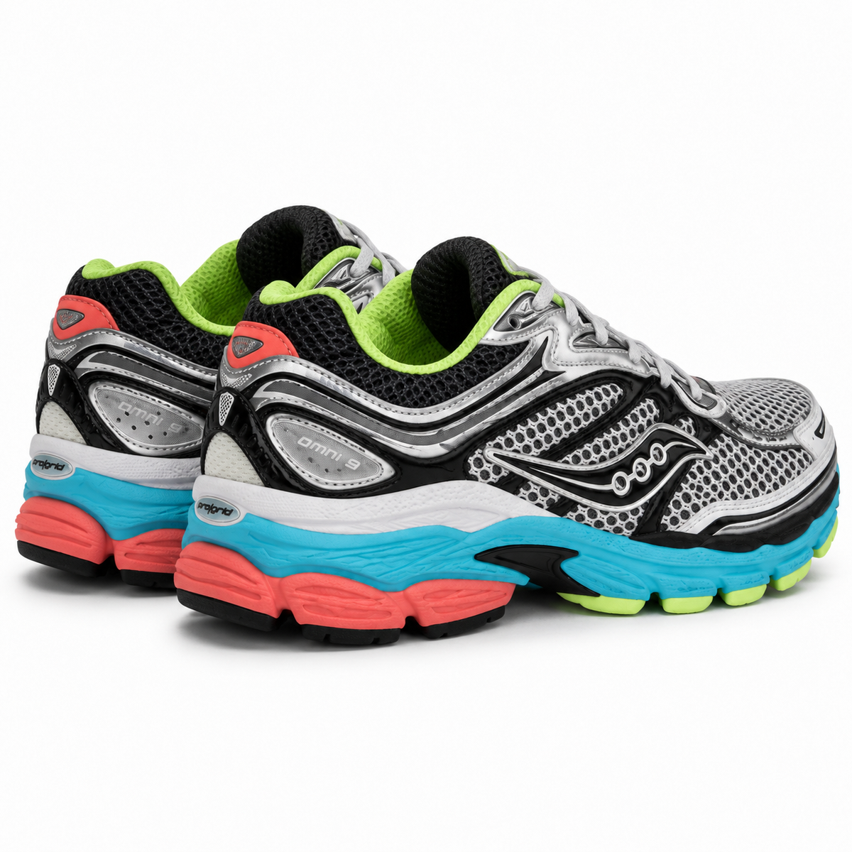 Saucony ProGrid Omni 9 | Argent / turquoise / vert | 3/4 arrière