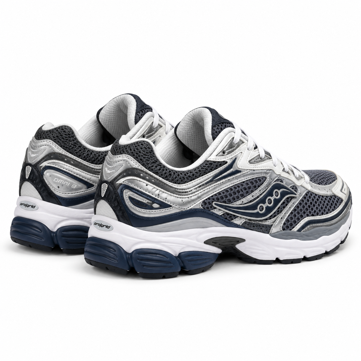 Saucony ProGrid Omni 9 | Argent / bleu marine | 3/4 arrière