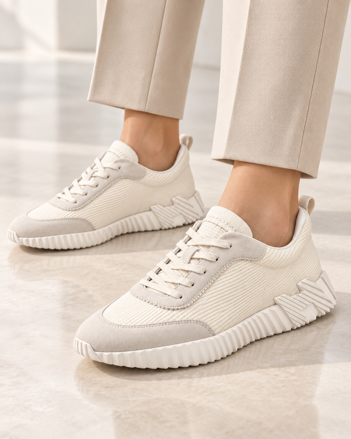Hermès Bouncing Écru / Blanc — porté