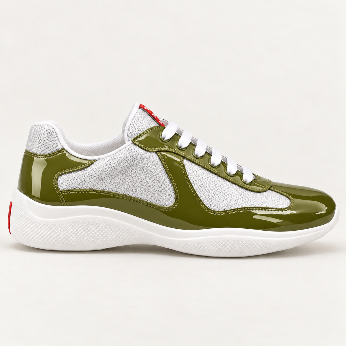 [color:Olive et argent] Prada — Sneakers America’s Cup | Profil extérieur