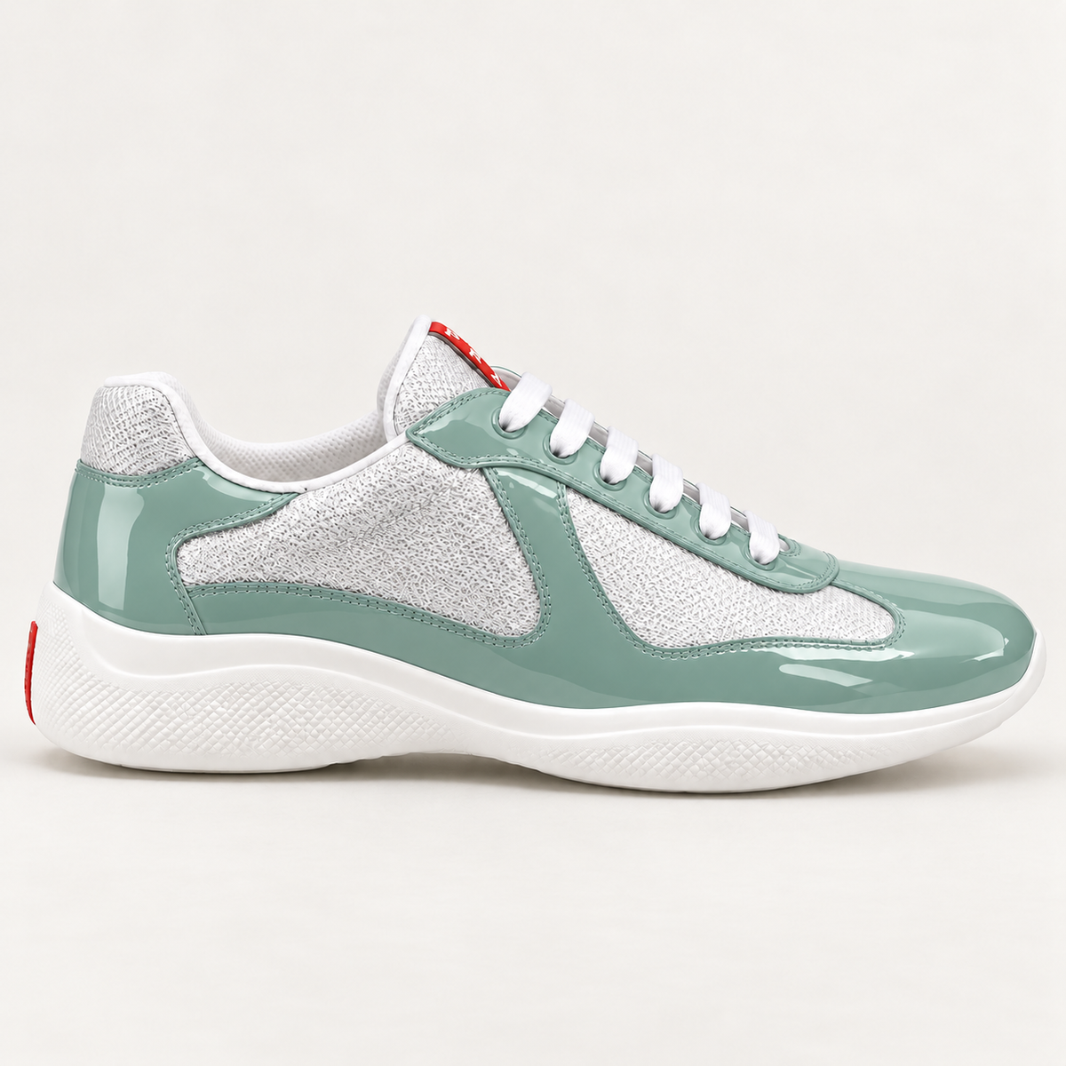 [color:Vert d’eau et argent] Prada — Sneakers America’s Cup | Profil extérieur