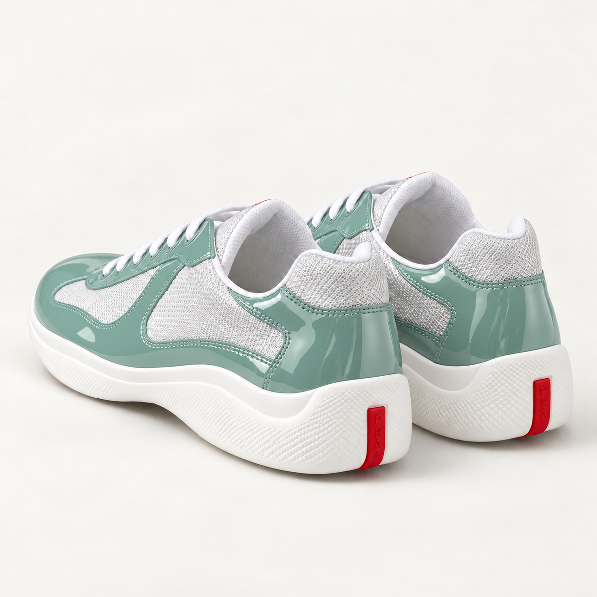 [color:Vert d’eau et argent] Prada — Sneakers America’s Cup | 3/4 arrière / talon