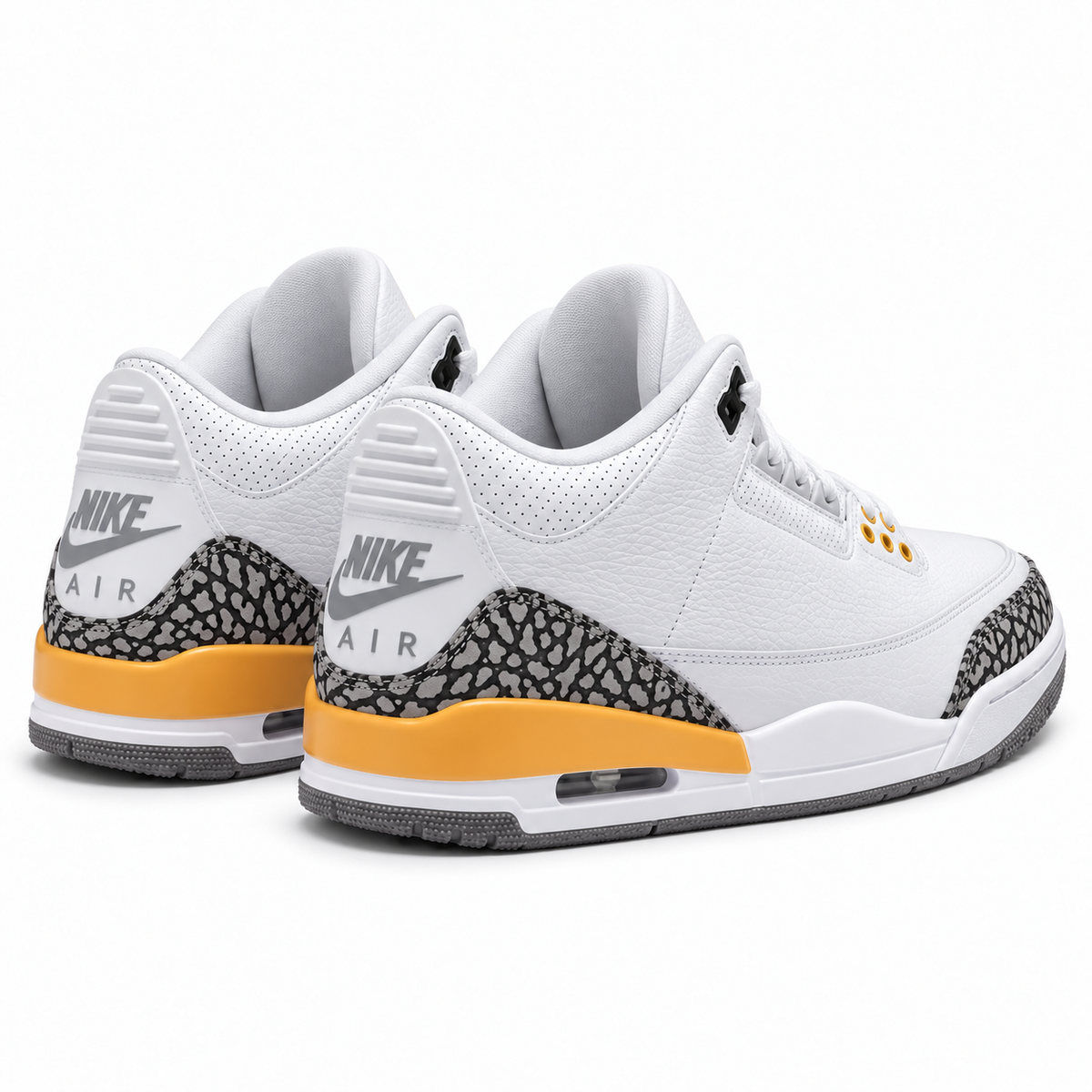 Air Jordan 3 Retro | Blanc / gris / jaune | 3/4 arrière