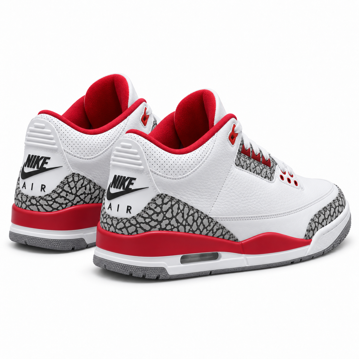 Air Jordan 3 Retro | Blanc / rouge — semelle rouge | 3/4 arrière