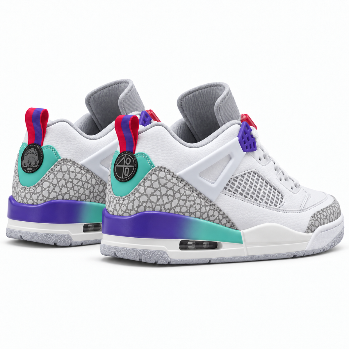 Jordan Spizike Low | Blanc / violet / turquoise | 3/4 arrière