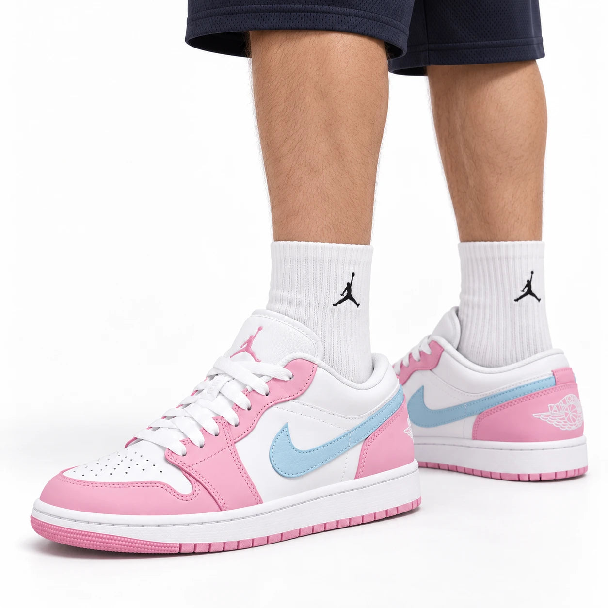 Air Jordan 1 Low | Rose et blanc | Porté